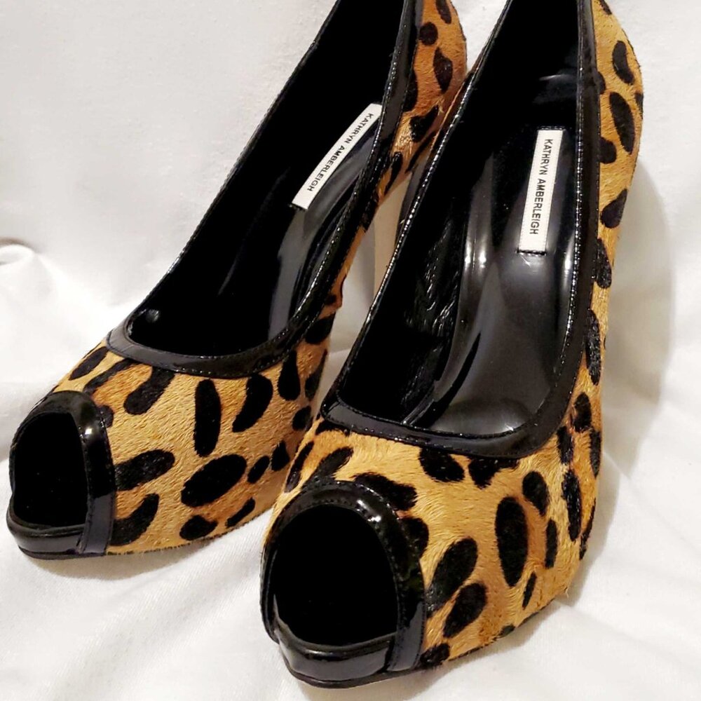 Kathryn Amberleigh Leopard Print Peep Toe Heels